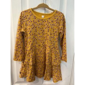 Tea Collection Dress Mustard Yellow Floral Tiered Ruffle Long Sleeve Jersey 3